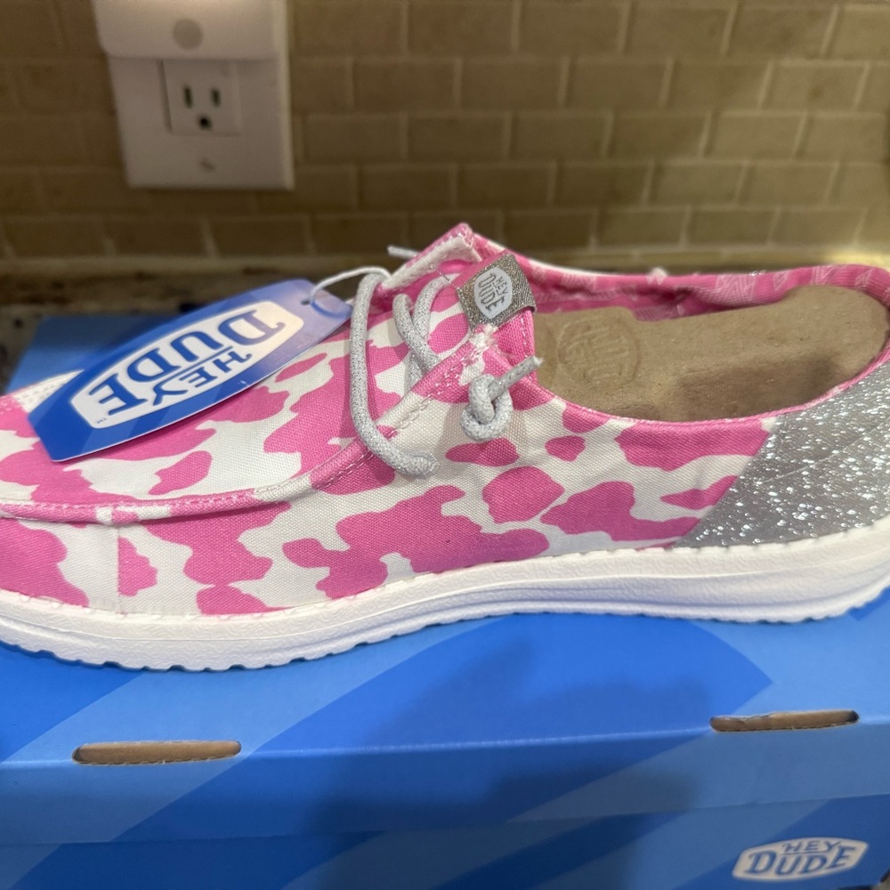 Hey Dude Kids Pink Camo and Silver Glitter Sneakers